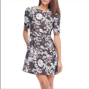 Gal Meets Glam Presley Brown Floral Jacquard Dress Sheath Short Sleeve 2 **READ